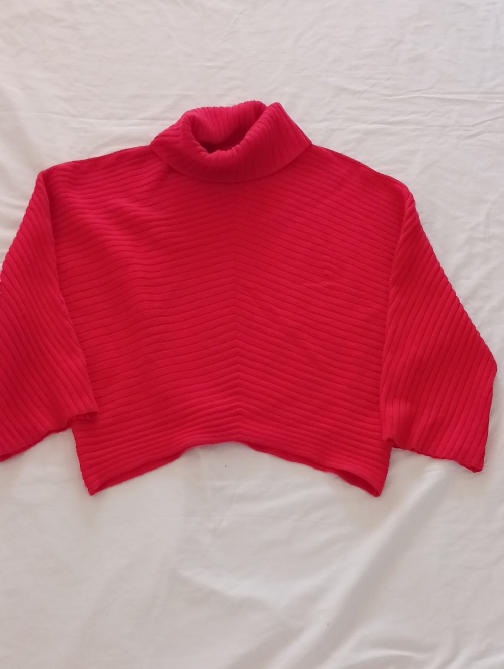 Moth Brand Women's Cropped Ribbed Turtleneck Sweater - Red